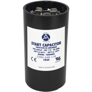 Appli Parts CON-540-110 Motor Start Capacitor 540-648 MFD uF, 110-125 VAC. Universal for Electric Motor Applications, 1.75 in Wide, 3.38 in Height