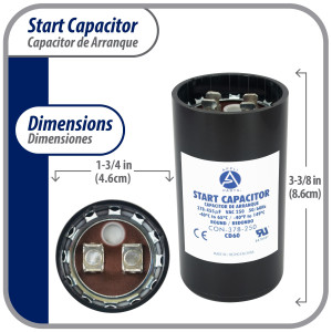 Appli Parts CON-378-250 Motor Start Capacitor 378-455 MFD uF, 250 VAC. Universal for Electric Motor Applications, 1.75 in Wide, 3.38 in Height