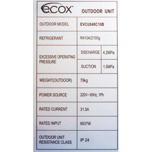 Unidad Cond. Descarga Vertical 48.000btu R410 230v/60hz/1ph Ecox Evcu048c10b Unidad Cond. Descarga Vertical 48.000btu R410 230v/60hz/1ph Ecox Evcu048c10b