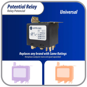 Appli Parts APPR-069 Relay Potencial 069, Voltaje de Bobina 332 V, Recogida Minima 180 V, Recogida Maxima 193 V, Caida Maxima 105 V, 50/60Hz Remplazo universal para unidades de refrigeracion y aire acondicionado