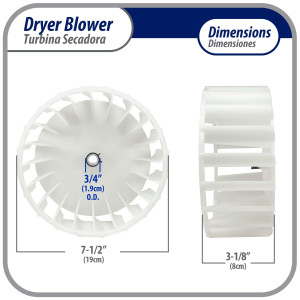 Y303836 Appli Parts Turbina Secadora 303836AP Remplaza DE602, 5306599498, 1245880, 3-12913, 3-3836, 303836, 312913, AH2200270