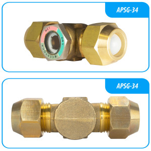 Appli Parts APSG-34A Visor de Liquido 3/4 pulg Flare e Indicador de Humedad con conexiones Rosca con cuerpo extraible para Sistemas de Refrigeracion y Aire Acondicionado compatible con refrigerantes CFC, HCFC, HFC