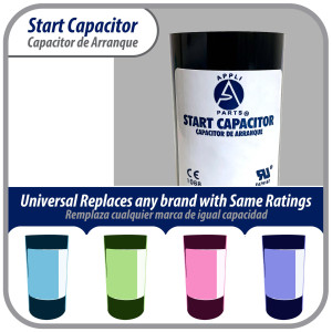 Appli Parts CON-130-110 Motor Start Capacitor 130-156 MFD uF, 110-125 VAC. Universal for Electric Motor Applications, 1.44 in Wide, 2.75 in Height