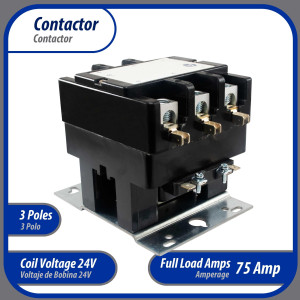 Contactor 3 Polos 75A 24V repuesto para compresores de CA y otras aplicaciones electricas Certificacion UL 476929 de Trabajo Pesado, Appli Parts modelo APAC-37524
