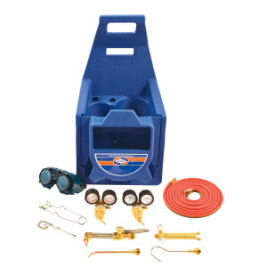 Uniweld KC100P Juego Soldadura Profesional Oxiacetileno Incluye Manilla y Punta Soldar / Regulador Oxigeno y Acetileno / Manguera / Gafas / Encendedor / Llave / Base / No incluye Tanques   