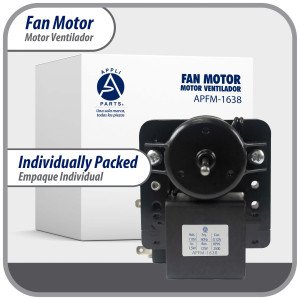 Appli Parts APFM-1638 Motor Ventilador para evaporadores de refrigeradoras 110 V, 60 Hz, 0.12 A, 7.5 W, 2500 rpm, CCW Giro contrario a las agujas del reloj, eje 4.3 cm Sirve 200D2940P005, 200D2940P011, P009, WR01F01638 