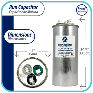 Appli Parts Dual Run Capacitor for ac 55+7.5 Mfd uF (microfarads) 370VAC or 450VAC CBB65 Round Universal fit for hvac and other applications 5-1/4 in High 2 in Wide CON-55/7.5-450