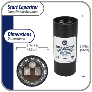 Appli Parts CON-324-110 Capacitor de Arranque 324-388 MFD (microfaradios) uF, 110-125 VAC. Universal para Motores Electricos, condensador de arranque de 3.7 cm de Diametro, 8.6 cm de Alto