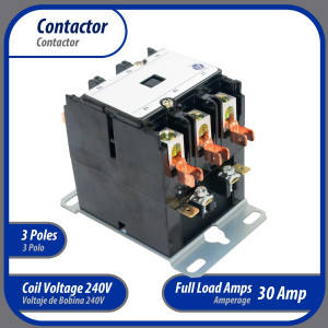 Contactor 3 Polos 30A 240V repuesto para compresores de CA y otras aplicaciones electricas Certificacion UL 476929 de Trabajo Pesado, Appli Parts modelo APAC-330240