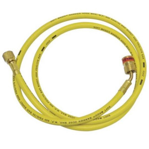 Uniweld EZM5Y Manguera Manometro 60 pulg, 120 cm, Amarilla, conexiones 1/4 x 5/16, CFC,HCFC,HFC,R410, Ez-Turn, Anti-Blowback