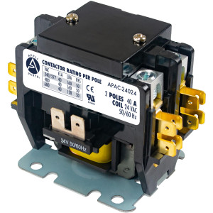 Contactor 2 Polos 20A 24V repuesto para compresores de CA y otras aplicaciones electricas Certificacion UL E476929 de Trabajo Pesado, Appli Parts modelo APAC-22024