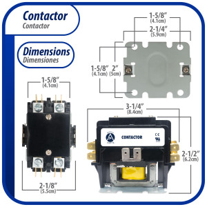 Contactor 2 Polos 20A 24V repuesto para compresores de CA y otras aplicaciones electricas Certificacion UL E476929 de Trabajo Pesado, Appli Parts modelo APAC-22024