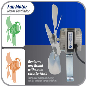 Appli Parts APFM-162E Motor Ventilador 16W para condensador de refrigeracion 220V 60Hz 0.5A 1300rpm Incluye base y Aspa de aluminio de 250mm CCWSE Universal