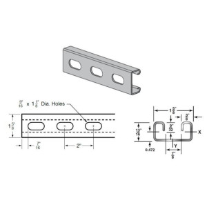 Shallow Slotted Strut 1-5/8in wide x 13/16in x 10feet length 14 Ga, Pregalv S1316-14