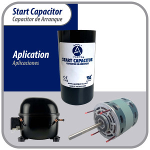 Appli Parts motor start capacitor 270-324 Mfd (microfarads) uF 330 VAC universal fit for electric motor applications 1-3/4 in Wide 3-3/8 in Height CON-270-330


