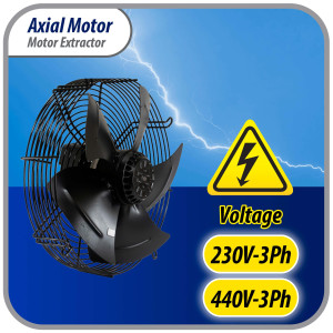 Appli Parts AXF-710-4 Extractor Axial 710 mm (28 pulg) 220-440 V, 3 ph, 60 Hz, 1250 W, 1050 rpm, Rango Temperatura -30 C a 60 C, incluye aspa y base tipo jaula