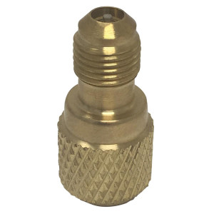 Appli Parts APCA-51614 Adaptador de Carga R410 Mini Split de 5/16 pulg Hembra x 1/4 pulg Macho, SAE, con valvula Gusanillo y Depresor