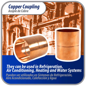 Appli Parts AP-A258 2-5/8 in Wrot Copper Coupling fitting CxC Sweat connections for refrigeration, air conditioning and plumbing applications ACR and Type L copper pipe 