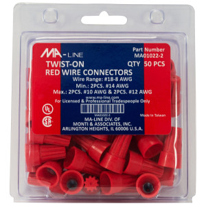 MA-Line MA01022-2 Red Twist on Wire Connector No. 18 through 8 AWG. Bag of 50ea