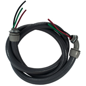 MA-Line MA-P6034W Lazo Electrico con Uniones Plasticas 3/4pulg x 6pies para Aire Acondicionado Cable Numero 8 Negro, Verde y Rojo Cable Trenzado THHN