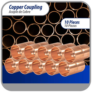 Appli Parts AP-A034B10 3/4 in Wrot Copper Coupling fitting CxC Sweat connections for refrigeration, air conditioning and plumbing applications ACR and Type L copper pipe (10 x Bag)  
