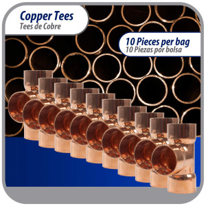 Appli Parts AP-T078B10 7/8in Wrot Copper Tee CxCxC connections for refrigeration, air conditioning and plumbing applications ACR and Type L copper pipe (10 x Bag) 