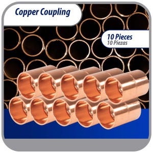 Appli Parts AP-A012B10 1/2 in Wrot Copper Coupling fitting CxC Sweat connections for refrigeration, air conditioning and plumbing applications ACR and Type L copper pipe (10 x Bag)  