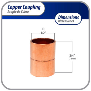 Appli Parts AP-A012B10 1/2 in, Anillo de Cobre Accesorios de tuberia de cobre CxC Conexiones soldadas para aplicaciones de refrigeracion, aire acondicionado, plomeria Tuberia ACR y tipo L, 10x Bolsa