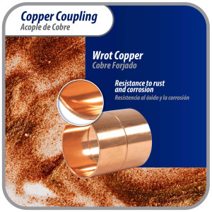Appli Parts AP-A158 1-5/8 in Wrot Copper Coupling fitting CxC Sweat connections for refrigeration, air conditioning and plumbing applications ACR and Type L copper pipe (5 x Bag)

