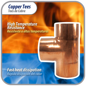 Appli Parts APT-218 2-1/8 pulg Tee de Cobre Conexiones CxCxC soldadas para aplicaciones de refrigeracion, aire acondicionado y plomeria Tuberia de Cobre ACR y Tipo L 