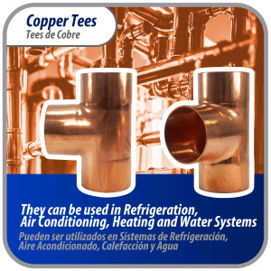 Appli Parts APT-218 2-1/8 pulg Tee de Cobre Conexiones CxCxC soldadas para aplicaciones de refrigeracion, aire acondicionado y plomeria Tuberia de Cobre ACR y Tipo L 