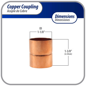 Appli Parts AP-A118B5 1-1/8 in, Anillo de Cobre Accesorios de tuberia de cobre CxC Conexiones soldadas para aplicaciones de refrigeracion, aire acondicionado y plomeria Tuberia ACR y tipo L, 5x Bolsa