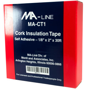 MA-Line MA-CT1 Cinta de Corcho de 1/8pulg x 2pulg x 30pies. Se Adhiere Firmemente a todos los Metales. Previene la Condensacion y el Goteo. Tuberias Frias y Calientes (12 por Caja)