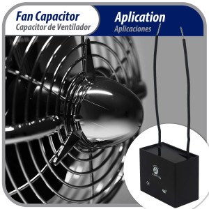 Appli Parts Fan Capacitor 10 mfd (microfarads) uf 250 VAC with 2 Wire Terminal Connections compatible with any brand with same capacitance 1-7/8in Width 1in depth 1-1/2in Height CAP-10-250-2C
