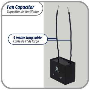 Appli Parts CAP-10-250-2C Fan Capacitor 10 mfd (microfarads) uf 250 VAC with 2 Wire Terminal Connections compatible with any brand with same capacitance 1-7/8in Width 1in depth 1-1/2in Height