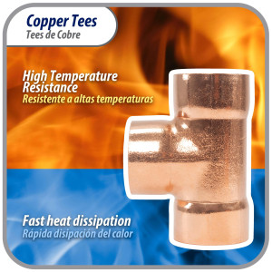 Appli Parts AP-T118B5 1-1/8 pulg Tee de Cobre Conexiones CxCxC soldadas para aplicaciones de refrigeracion, aire acondicionado y plomeria Tuberia de Cobre ACR y Tipo L (5 x Bolsa)