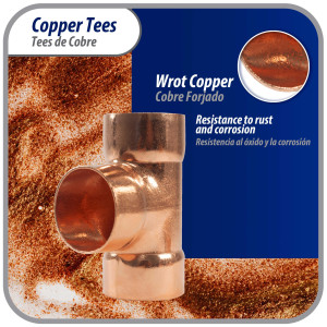 Appli Parts AP-T118B5 1-1/8 pulg Tee de Cobre Conexiones CxCxC soldadas para aplicaciones de refrigeracion, aire acondicionado y plomeria Tuberia de Cobre ACR y Tipo L (5 x Bolsa)