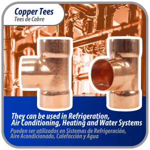 Appli Parts AP-T118B5 1-1/8in Wrot Copper Tee CxCxC connections for refrigeration, air conditioning and plumbing applications ACR and Type L copper pipe (5 x Bag) 