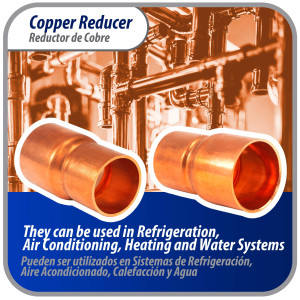 Appli Parts AP-R078034 Reductor de Cobre de 7/8x3/4 pulg Conexiones CxC soldadas para aplicaciones de refrigeracion, aire acondicionado y plomeria Tuberia de cobre ACR y Tipo L
