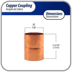 Appli Parts AP-A078B10 7/8 pulg Anillo de Cobre Accesorios de tuberia de cobre CxC Conexiones soldadas para aplicaciones de refrigeracion, aire acondicionado y plomeria Tuberia de cobre ACR y tipo L (10 x Bolsa)