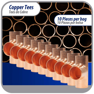 Appli Parts AP-T058B10 5/8in Wrot Copper Tee CxCxC connections for refrigeration, air conditioning and plumbing applications ACR and Type L copper pipe (10 x Bag) 