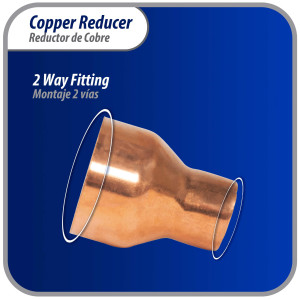 Appli Parts AP-R118058 Reductor de Cobre de 1-1/8x5/8 pulg Conexiones CxC soldadas para aplicaciones de refrigeracion, aire acondicionado y plomeria Tuberia de cobre ACR y Tipo L