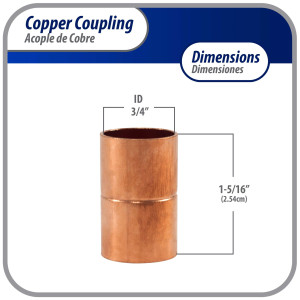 Appli Parts AP-A034 3/4 pulg Anillo de Cobre Accesorios de tuberia de cobre CxC Conexiones soldadas para aplicaciones de refrigeracion, aire acondicionado y plomeria Tuberia de cobre ACR y tipo L