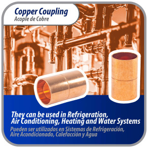 Appli Parts AP-A058 5/8 in Wrot Copper Coupling fitting CxC Sweat connections for refrigeration, air conditioning and plumbing applications ACR and Type L copper pipe