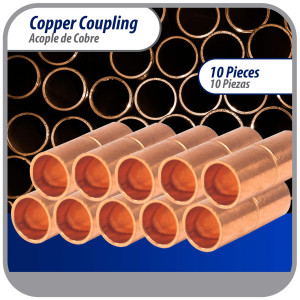Appli Parts AP-A014B10 1/4 in Wrot Copper Coupling fitting CxC Sweat connections for refrigeration, air conditioning and plumbing applications ACR and Type L copper pipe (10 x Bag)  
