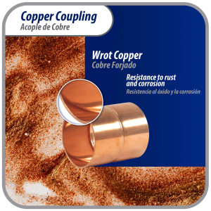 Appli Parts AP-A118 1-1/8 in Wrot Copper Coupling fitting CxC Sweat connections for refrigeration, air conditioning and plumbing applications ACR and Type L copper pipe