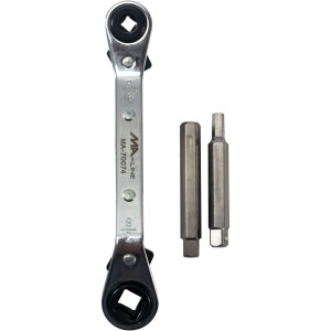 MA-Line MA-70074 Llave Ratchet con Adaptadores. Desnivel 5-1/2in. Una Punta Quadrada de 3/16pulg y 1/4pulg. Una Punta Cuadrada de 3/16pulg por 5/16pulg. Adapatadores Hexagonales 3/16pulg y 5/16pulg