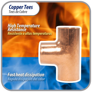 Appli Parts AP-T012B10 1/2pulg Tee de Cobre Conexiones CxCxC soldadas para aplicaciones de refrigeracion, aire acondicionado y plomeria Tuberia de Cobre ACR y Tipo L (10 x Bolsa)