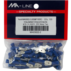 MA-Line MA03022-2 Conector Rapido Acampanado con Aislamiento de Vinilo Macho 16-14, 250 TAB. Bolsa de 100