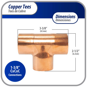 Appli Parts AP-T138B5 1-3/8 pulg Tee de Cobre Conexiones CxCxC soldadas para aplicaciones de refrigeracion, aire acondicionado y plomeria Tuberia de Cobre ACR y Tipo L (5 x Bolsa)